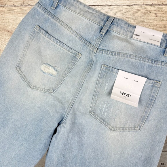 VERVET Leslie 90s Vintage Flare Distressed High Rise Blue Jeans NWT Size 30 Long - Picture 5 of 13